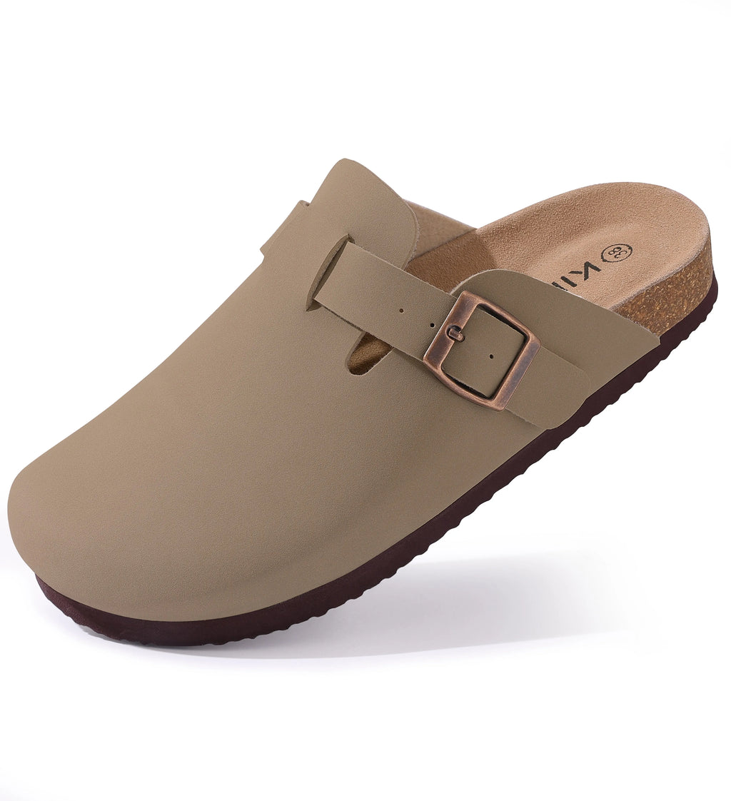 Kidmi New Genuine Suede Clogs for Women Men Clogs Soft Cork Footbed Mules Comfort Potato Shoes with Arch Support Beach Sandals