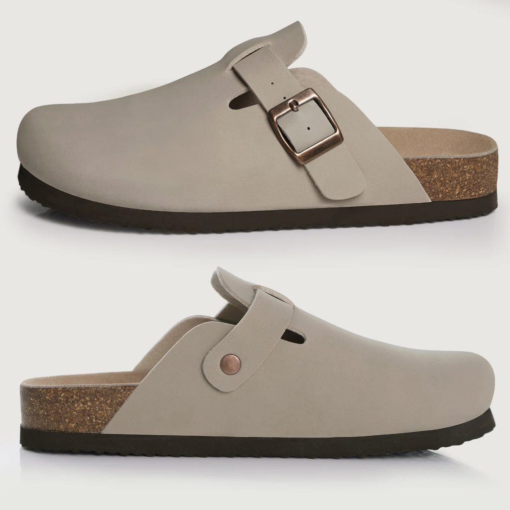 Kidmi New Genuine Suede Clogs for Women Men Clogs Soft Cork Footbed Mules Comfort Potato Shoes with Arch Support Beach Sandals