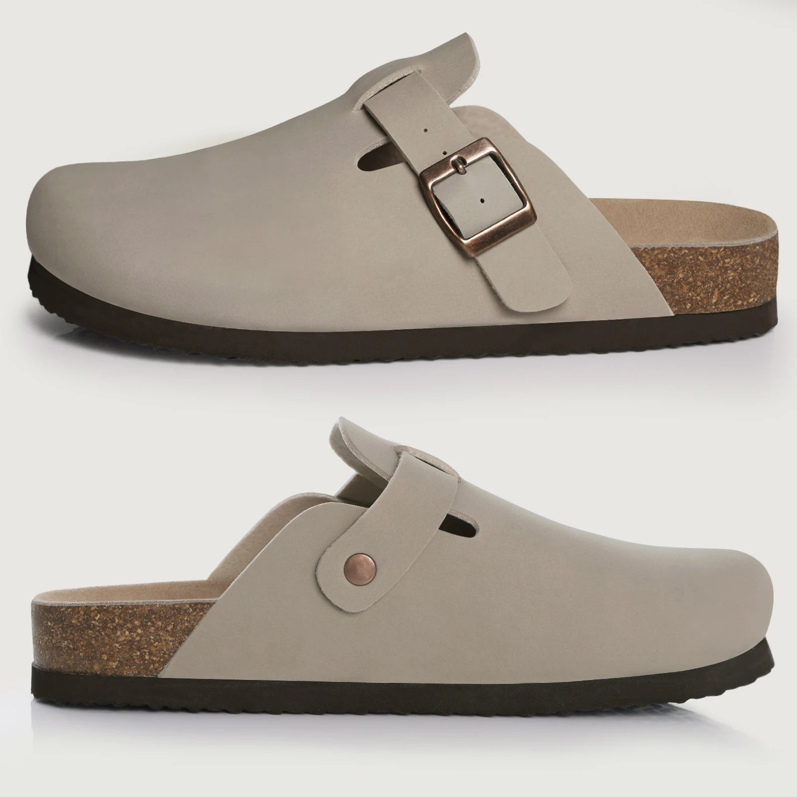 Kidmi New Genuine Suede Clogs for Women Men Clogs Soft Cork Footbed Mules Comfort Potato Shoes with Arch Support Beach Sandals