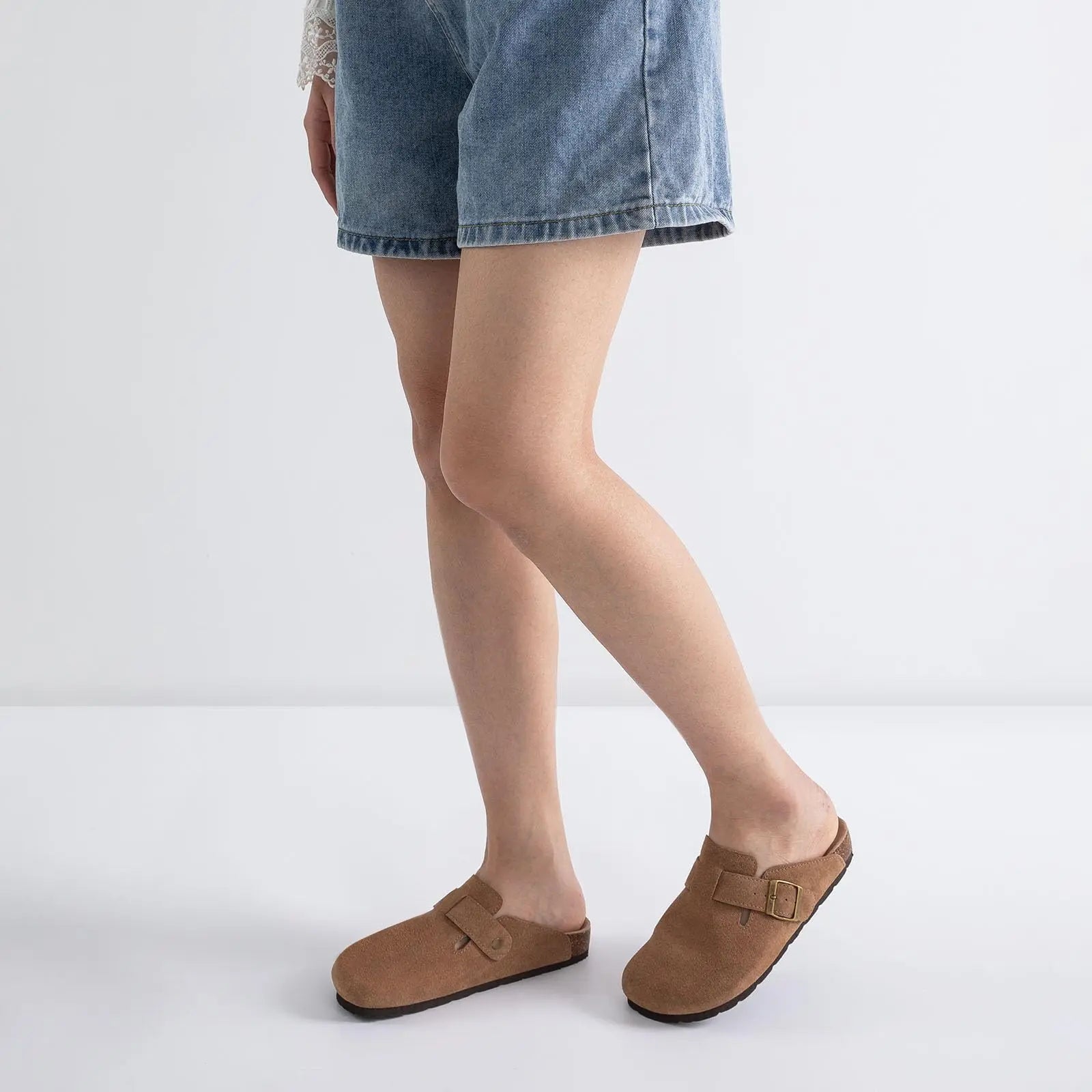 Kidmi New Genuine Suede Clogs for Women Men Clogs Soft Cork Footbed Mules Comfort Potato Shoes with Arch Support Beach Sandals